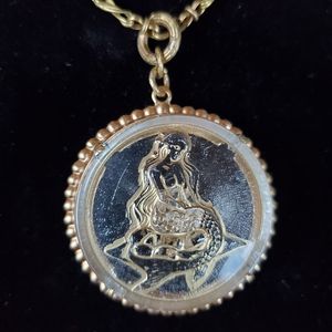 Gold Tone & Golden Mermaid Pendant. NWOT